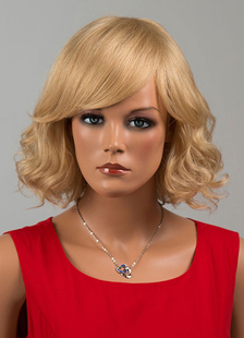 Séduisante perruque de cheveux humains pour femme or frange oblique ébouriffée de vacances filet de 