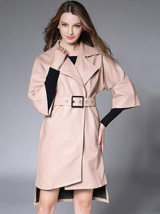 Beau manteau femme en PU unicolore devant court et derrière long col à revers