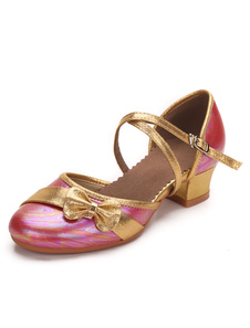 Attrayantes chaussures de latine en PU à talons épais courroie ajustable artistique et bout rond