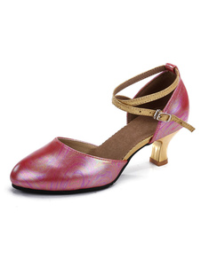 Attrayantes chaussures de latine en PU à petits talons ruban aux chevilles artistique et bout amande