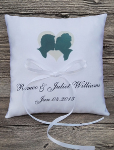 Oreiller bagué de mariage Tissu de satin blanc avec ruban