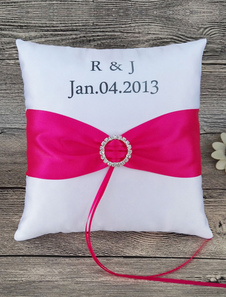 Oreiller ruban de mariage Tissu de satin rose avec bouton