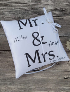 Oreiller ruban de mariage Tissu de satin blanc avec ruban
