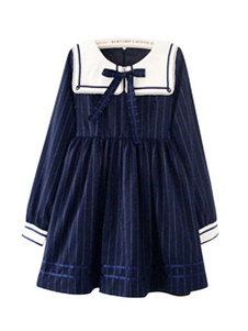 Robe lolita séduisante en coton bleu foncée