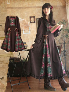 Robe lolita séduisante en coton marron foncée gothique