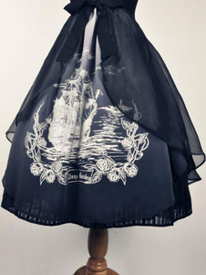 Jupe lolita excellente bleu foncée Style chinois en chiffon