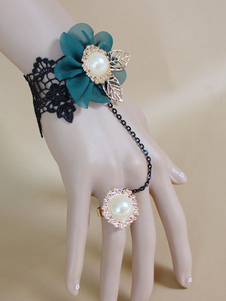 Sweet Lolita Bracelet bague chaîne dentelle Vintage Fleur perlée Lolita bijoux