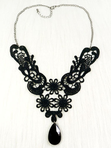 Gothic Lolita collier noir dentelle découpe de cou accessoires avec Gem