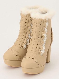 Bottes de lolita en micro-fibres chaires à talons épais