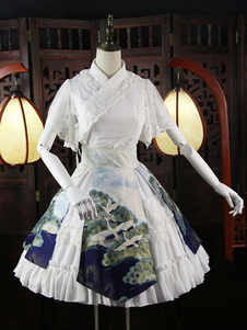 Jupe lolita séduisante bleue Style chinois en chiffon