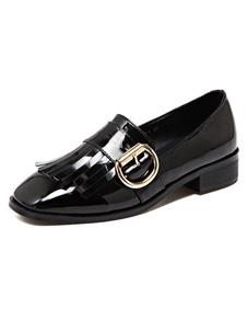Chaussures populaires en PU verni noir unicolore mocassin avec boucle