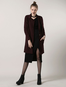 Énigmatique manteau en polyester violet foncé unicolore avec poches ouverture avant respirant col à 