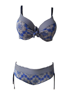 Maillots de bain sexy Bikini bleu Strappy lacets sans manches coton imprimé Bikini Set