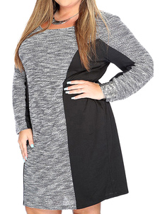 Attrayante robe bodycon en rayonne gris col rond bicolore plissé surdimensionné