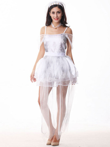 Sexy Halloween Costume Club Showgirl blanc Semi transparent ouvert épaule hiérarchisé Costume costum