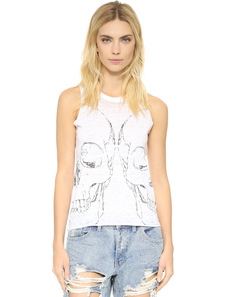 Charmant débardeur féminin casual blanc impression col rond sans manches