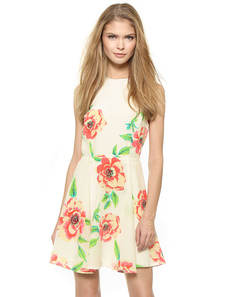 Fascinante robe skater mode en polyester blanc impression col rond