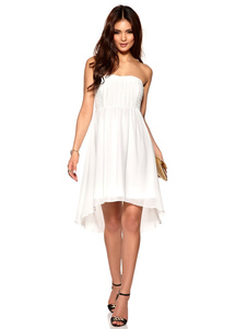 Belle robe skater élégant en polyester unicolore plissé bustier