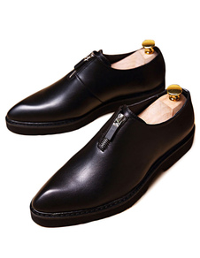 Casual noir chaussures PU amande Toe chaussures plates hommes avec fermeture à glissière