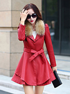 Magnétique manteau en PU unicolore avec lacets vêtements journaliers thermique col à revers