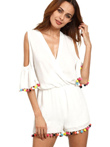 Belle combinaison pour femme mode blanche unicolore avec frange street style