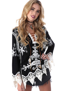 Blouse femme mode en fibres de coton impression creusé