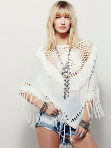 Attrayante blouse de plage mode blanche unicolore avec crochet irréguliere pour femme