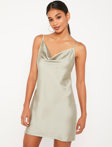 Robe bodycon en satin de coton argent à bretelles unicolore moulant