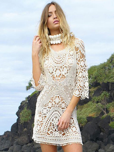 Populaire blouse de plage mode écru blanche unicolore creusé à dos décolleté pour femme