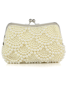 Perles de sacs de mariage Ivoire Kiss Lock sac à main perlé pochette du soir