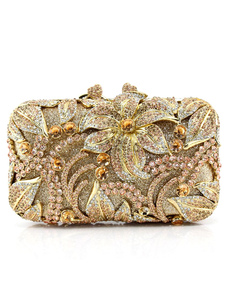Soirée pochette sac à main mariée Champagne strass perles fleurs boîte sac à main de mariage