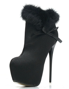 Bottes à bout rond zip en tissu noires unicolore