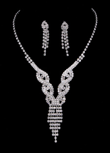 Bijoux de mariée ensembles argent strass Vintage glands pendentif collier et boucle d’oreille