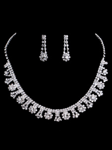 Noces d’argent bijoux Vintage Snowflake strass collier mariée sertie de boucles d’oreilles