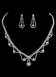 Bijoux de mariée ensembles Vintage noces d’argent strass collier ondée et boucles d’oreilles