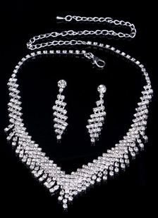 Bijoux de mariée Set boucle d’oreille goutte mariée Vintage strass argent avec collier