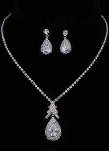 Mariage bijoux ensembles argent strass Vintage pendentif collier avec boucles d’oreilles
