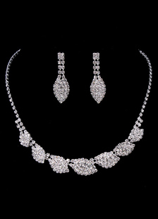 Bijoux de mariée Set boucle d’oreille goutte nuptiale argent strass avec collier