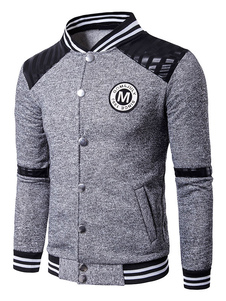 Baseball Jacket Stand gris clair col manches longues Patchwork coton veste