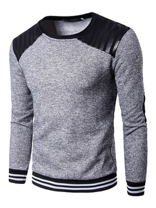 Sweater Stripe Patchwork manches longues col avec capuche des hommes gris
