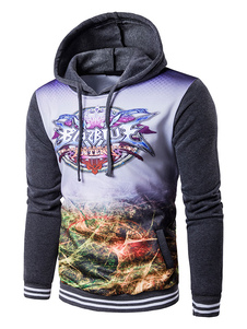 Cordon de serrage manches longues gris Pullover Hoodie masculine imprimé Casual Hooded Sweatshirt