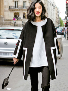 Crew Neck 2 couleurs Cocoon veston Cardigan manteau féminin noir