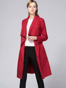 Manteau manches longues ouvert avant Cardigan ceinturé manteau des femmes gris