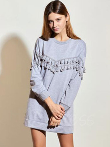 Gris col rond manches longues coton Sweatshirt surdimensionné de Pullover Sweatshirt femmes