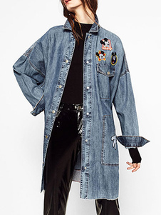 Propagation bleu col manches longues Bleu Denim manteau féminin surdimensionné manteau d’hiver