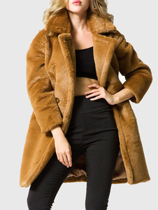 Fausse fourrure manteau féminin épaissit surdimensionné manteau d’hiver en brun clair