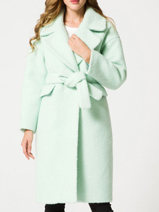 Vert Wrap surdimensionnés manteau de femmes manches longues laine manteau Peplum avec ceinture