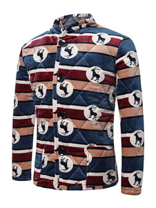 Manteau matelassé Stand col manches longues hommes imprimé devant bouton manteau d’hiver