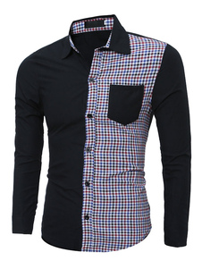 Coton Chemise deux ton Plaid couverture collier Slim Fit Casual chemise à manches longues hommes