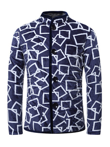 Stand col manches longues manteau matelassé bleu masculin imprimé coton manteau d’hiver